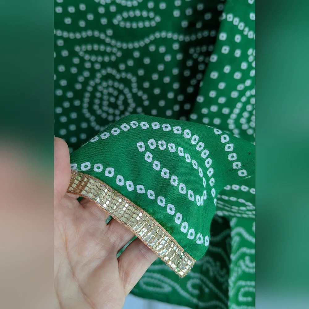 💚 New Grass Green White Gold Trim Kurta Dress M Tunic Party - Picture 5 of 16